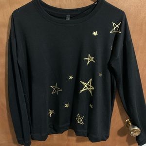 Black sz s long sleeve crew neck with gold stars
